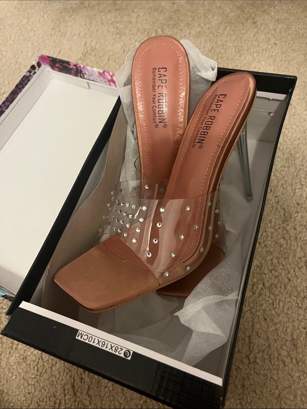 Cape Robbin Brown Clear Studded Square Toe High Heels